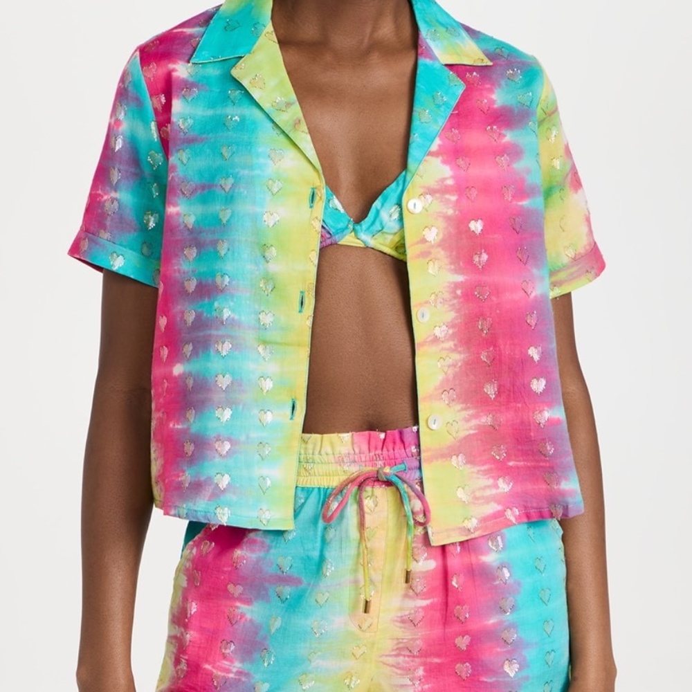 Saylor Ximena 3 -Piece Rainbow Tie Dye Shorts Set S NWT